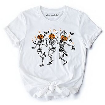 Dancing Skeletons with Pumpkin Head T-Shirt, Dry Bones Come Alive Halloween Fun Tee