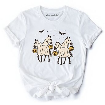Retro Halloween Horse Ghosts T-Shirt, Cute Western Tee with Spooky Vibes