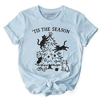Christmas Tree Killer Cats T‑Shirt, Tis the Season Funny Holiday Tee