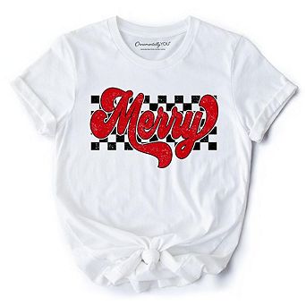Merry Retro T‑Shirt, Christmas Checkered Tee