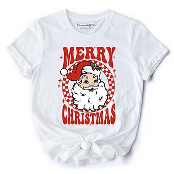 Merry Christmas Santa T‑Shirt, Retro Red Checkered Tee for Classic Holiday Season