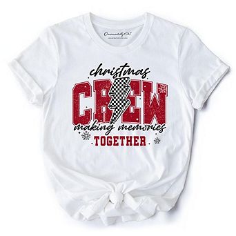 Christmas Crew Making Memories Together T‑Shirt, Checkered Lightning Retro Holiday Tee
