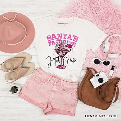 Santa’s Favorite Hot Mess T‑Shirt, Pink Martini Retro Disco Christmas Tee