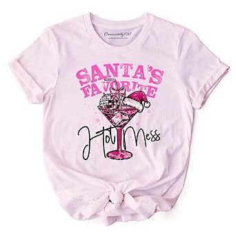 Santa’s Favorite Hot Mess T‑Shirt, Pink Martini Retro Disco Christmas Tee