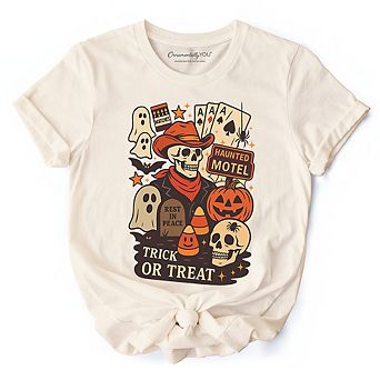 Western Halloween Skeleton T-Shirt, Haunted Motel Trick or Treat Tee