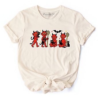Cute Red Devils and Cats T-Shirt, Vintage Halloween Tee