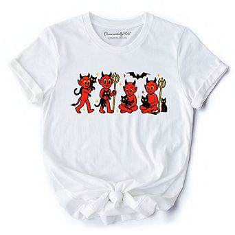Cute Red Devils and Cats T-Shirt, Vintage Halloween Tee
