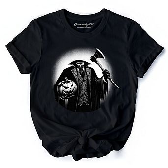 Headless Horseman Spooky Portrait T-Shirt, Horror Villain Theme Halloween Tee