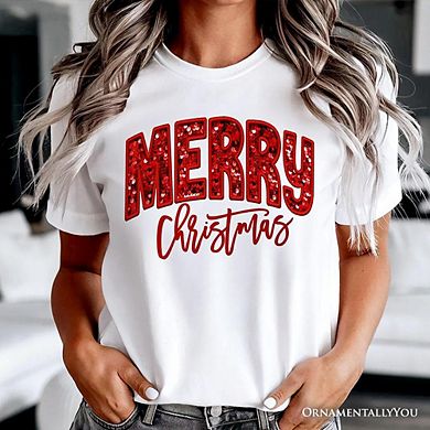 Merry Christmas Sequin T‑Shirt, Bold Red Glitter Tee for Festive Holiday Season