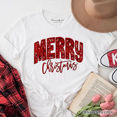Merry Christmas Sequin T‑Shirt, Bold Red Glitter Tee for Festive Holiday Season