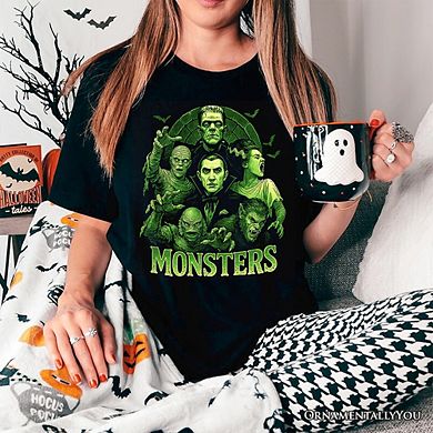 Green Retro Monsters T-Shirt, Vintage Classic Horror Halloween Tee