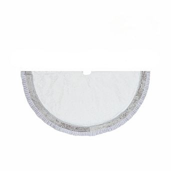Silver and White Christmas Tree Skirt, 48-Inch Elegant Velvet & Brocade Holiday Tree Base Cover with