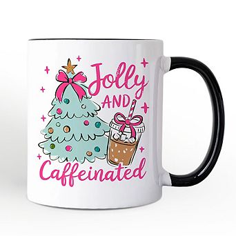 Jolly and Caffeinated Christmas Mug, Retro Coquette Coffee Holiday Gift