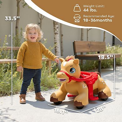 Qaba 12V Ride On Horse Toy, Battery Powered Ride on Toy with Sound