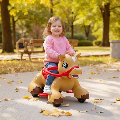 Qaba 12V Ride On Horse Toy, Battery Powered Ride on Toy with Sound