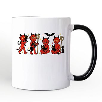 Cute Red Devils and Cats Mug, Vintage Halloween Gift