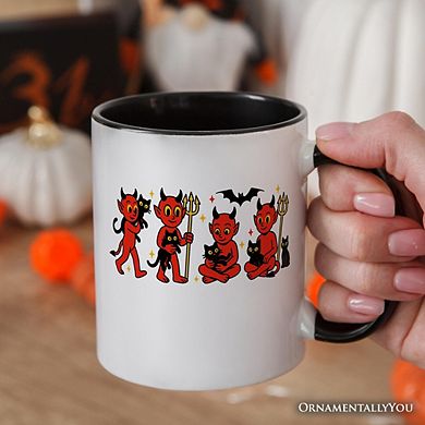 Cute Red Devils and Cats Mug, Vintage Halloween Gift