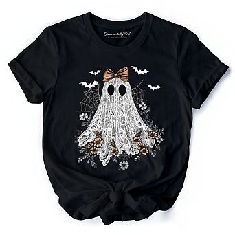 Cute Lace Ghost Coquette T-Shirt, Floral Vintage Halloween Tee