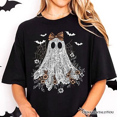 Cute Lace Ghost Coquette T-Shirt, Floral Vintage Halloween Tee