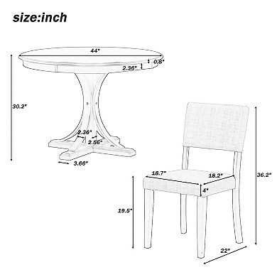 Whisen 5-Piece Retro Dining Table Set with Curved Trestle Style Table Legs and 4 Upholstered Chairs
