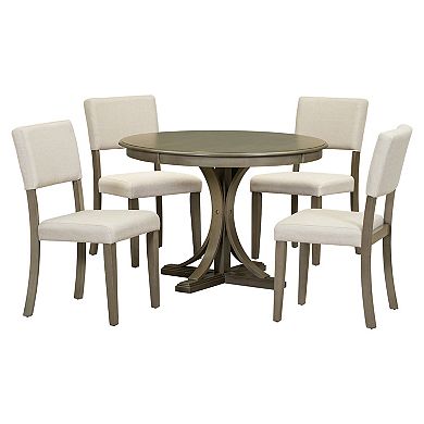 Whisen 5-Piece Retro Dining Table Set with Curved Trestle Style Table Legs and 4 Upholstered Chairs