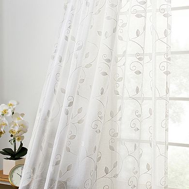 Chatham 100% Polyester Embroidered Sheer Rod Pocket Curtain Panel