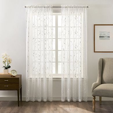 Chatham 100% Polyester Embroidered Sheer Rod Pocket Curtain Panel