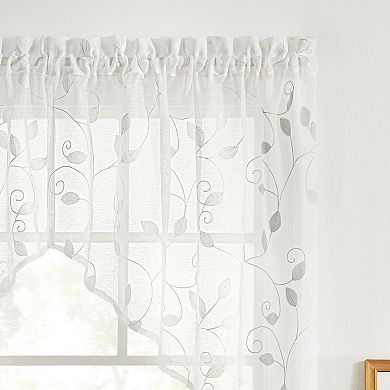 Chatham 100% Polyester Tailored Embroidered Sheer Rod Pocket Swag Pair