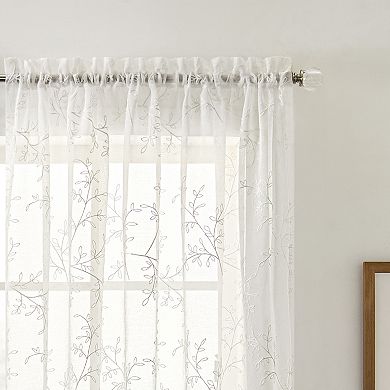 Brewster 100% Polyester Embroidered Sheer Rod Pocket Curtain Panel