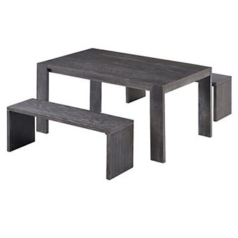 Whisen 3 pc Farmhouse Style Simple Dining Set with 2 Benches