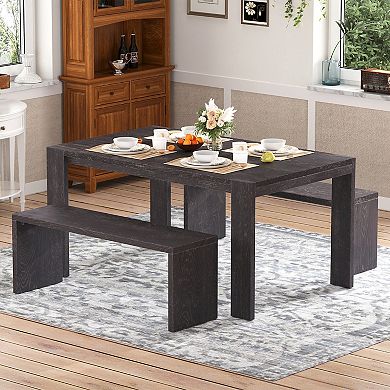 Whisen 3-Piece Farmhouse Style Simple Dining Set with 2 Benches