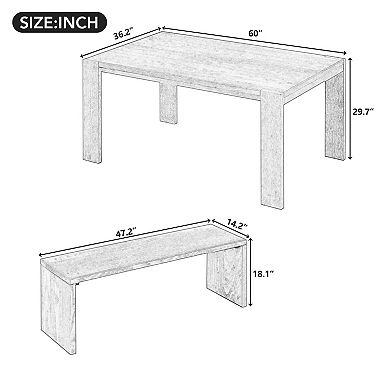 Whisen 3-Piece Farmhouse Style Simple Dining Set with 2 Benches