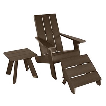 Highwood USA 3 pc Italica Modern Adirondack Chair, Ottoman & Side Table Set
