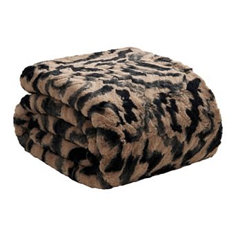 Nine West Evelyn Brushtrokes Print Faux Fur Throw Blanket