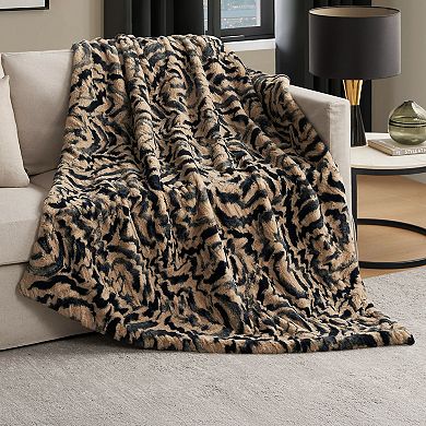 Nine West Evelyn Brushstrokes Print Faux Fur Throw Blanket