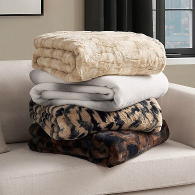 Nine West Evelyn Brushstrokes Print Faux Fur Throw Blanket