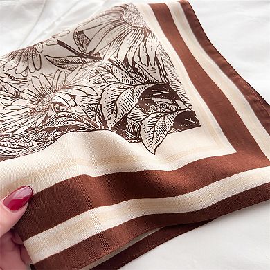 Women's Floral Print Square Scarf with Striped Border 26.7×26.7 inches
