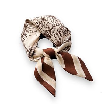 Women's Floral Print Square Scarf with Striped Border 26.7×26.7 inches