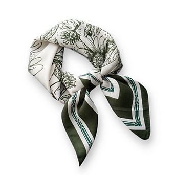 Women's Floral Print Square Scarf with Striped Border 26.7×26.7 inches