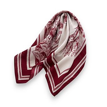 Women's Floral Print Square Scarf with Striped Border 26.7×26.7 inches