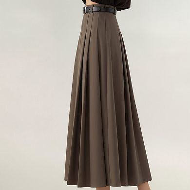 Women's High Waist Pleated Maxi Skirt with Structured A-Line Silhouette