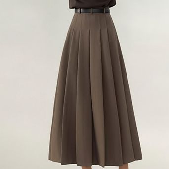 Women's High Waist Pleated Maxi Skirt with Structured A-Line Silhouette