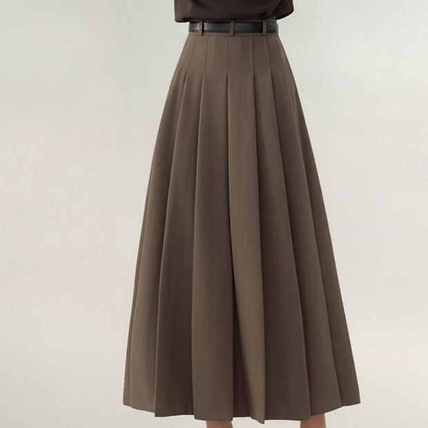 Women's High Waist Pleated Maxi Skirt with Structured A-Line