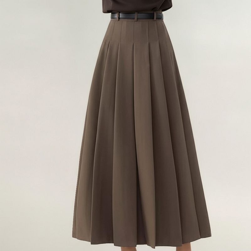Women's High Waist Pleated Maxi Skirt with Structured A-Line