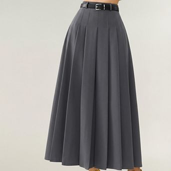 Women's High Waist Pleated Maxi Skirt with Structured A-Line Silhouette