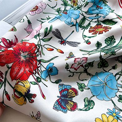 Women's Floral Print Twill Woven Square Scarf 35.4×35.4 Inches
