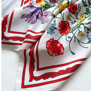 Women's Floral Print Twill Woven Square Scarf 35.4×35.4 Inches