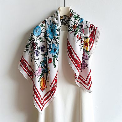 Women's Floral Print Twill Woven Square Scarf 35.4×35.4 Inches