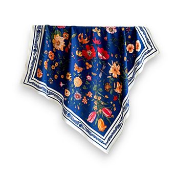 Women's Floral Print Twill Woven Square Scarf 35.4×35.4 Inches
