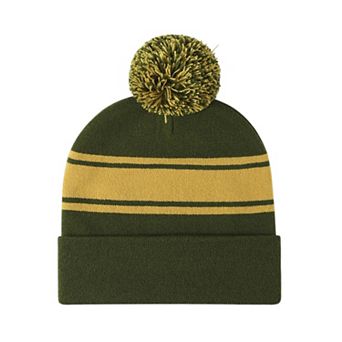 Winter Knit Beanie with Pom and Stripe Design Warm Stretchy Hat for Cold Weather